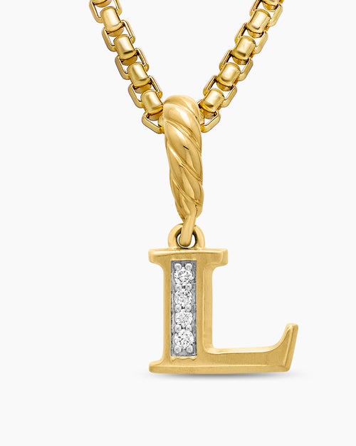Womens Pavé Initial Pendant in 18K Yellow Gold with Diamond L