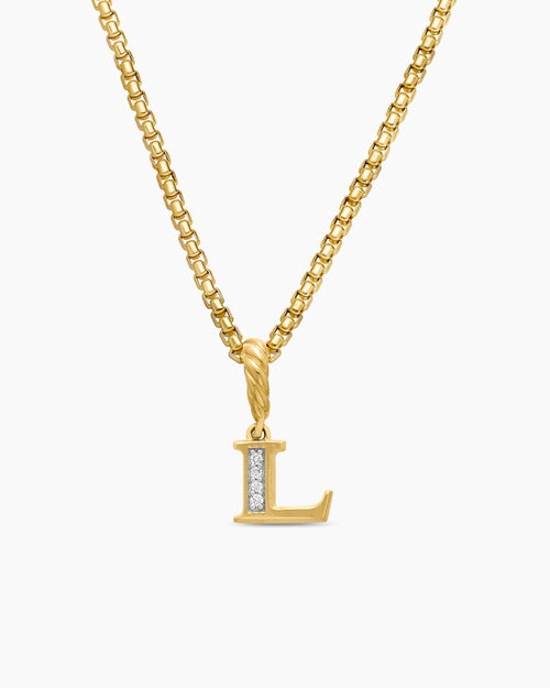 Womens Pavé Initial Pendant in 18ct Yellow Gold with Diamond L