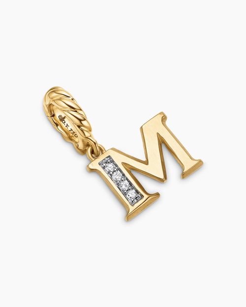 Womens Pavé Initial Pendant in 18K Yellow Gold with Diamond M