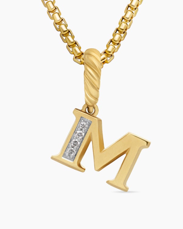 Pavé Initial Pendant in 18K Yellow Gold with Diamond M