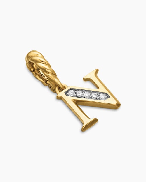 Womens Pavé Initial Pendant in 18K Yellow Gold with Diamond N