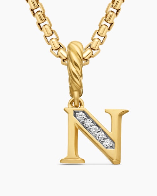 Womens Pavé Initial Pendant in 18K Yellow Gold with Diamond N