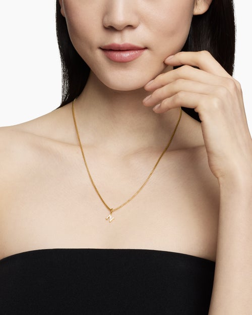 Womens Pavé Initial Pendant in 18K Yellow Gold with Diamond N