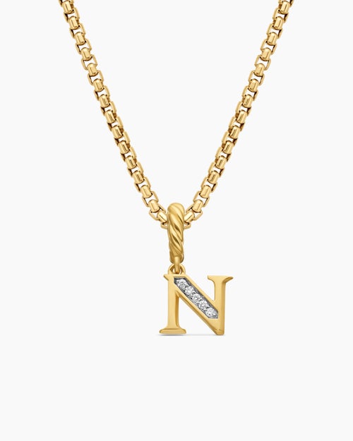 Womens Pavé Initial Pendant in 18K Yellow Gold with Diamond N