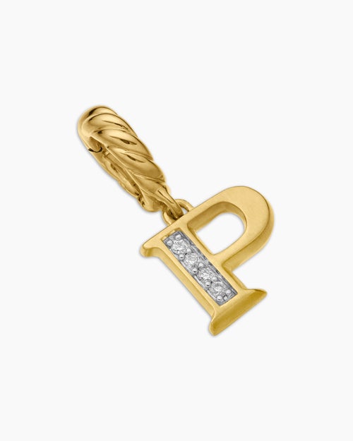 Womens Pavé Initial Pendant in 18K Yellow Gold with Diamond P