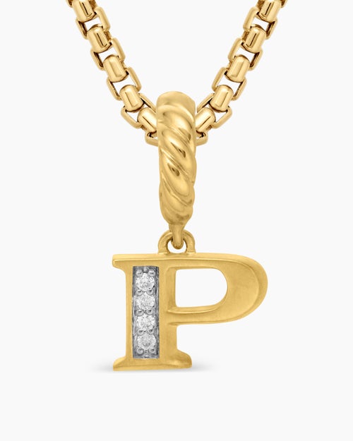 Womens Pavé Initial Pendant in 18K Yellow Gold with Diamond P