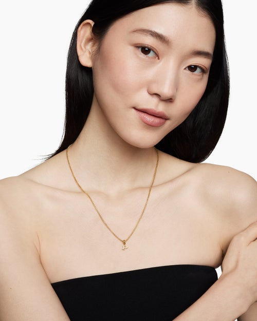 Womens Pavé Initial Pendant in 18K Yellow Gold with Diamond P