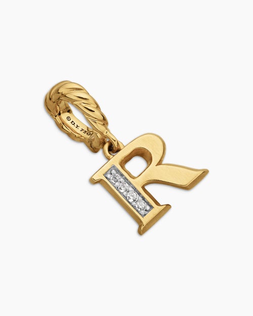 Womens Pavé Initial Pendant in 18K Yellow Gold with Diamond R