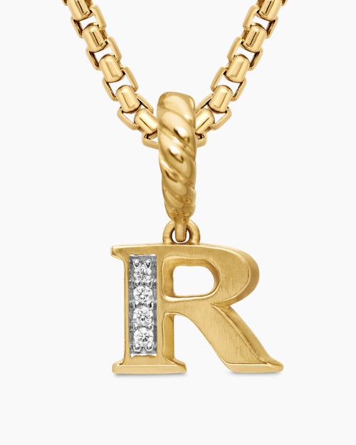 Womens Pavé Initial Pendant in 18K Yellow Gold with Diamond R