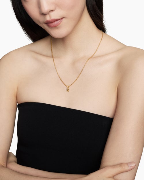 Womens Pavé Initial Pendant in 18K Yellow Gold with Diamond R