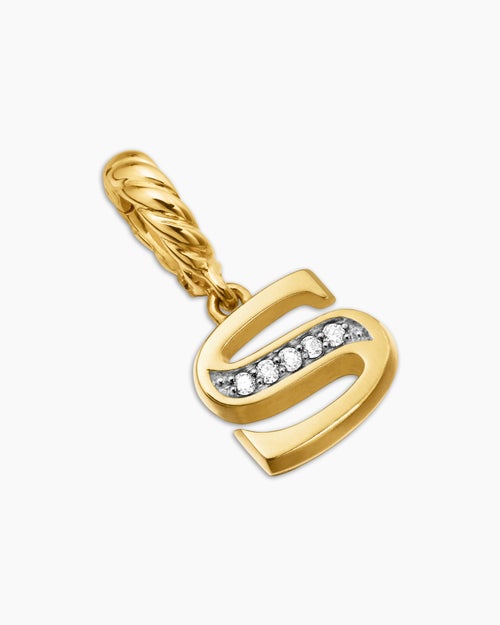 Womens Pavé Initial Pendant in 18K Yellow Gold with Diamond S