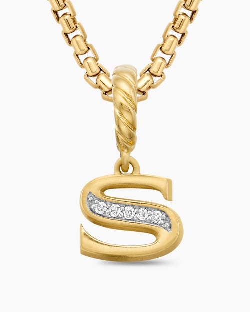 Womens Pavé Initial Pendant in 18K Yellow Gold with Diamond S