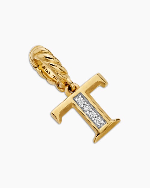 Womens Pavé Initial Pendant in 18K Yellow Gold with Diamond T
