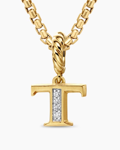 Womens Pavé Initial Pendant in 18K Yellow Gold with Diamond T
