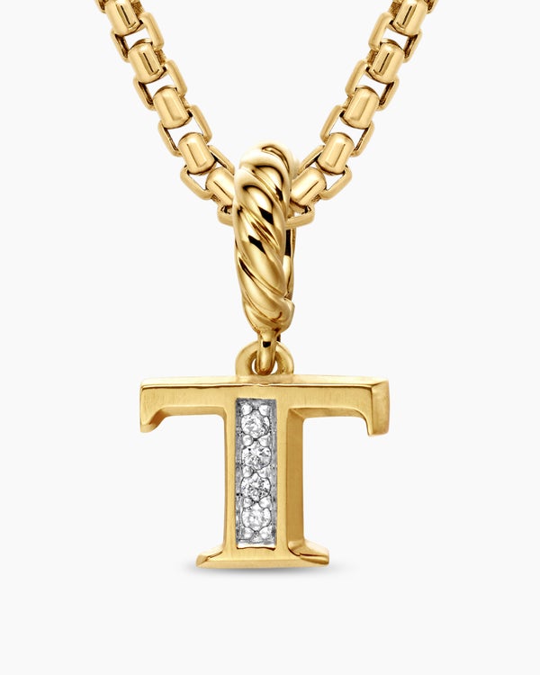 Pavé Initial Pendant in 18K Yellow Gold with Diamond T