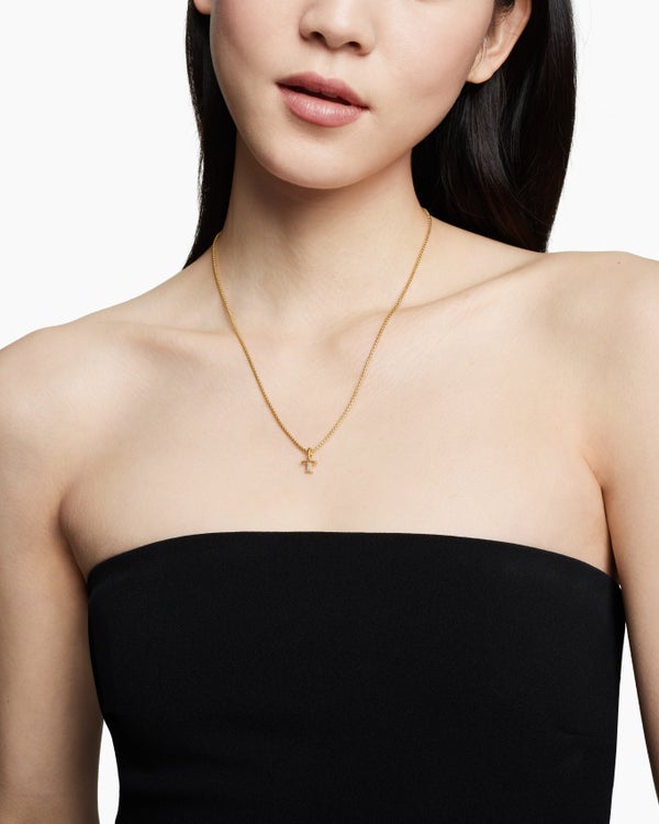 Pavé Initial Pendant in 18K Yellow Gold with Diamond T