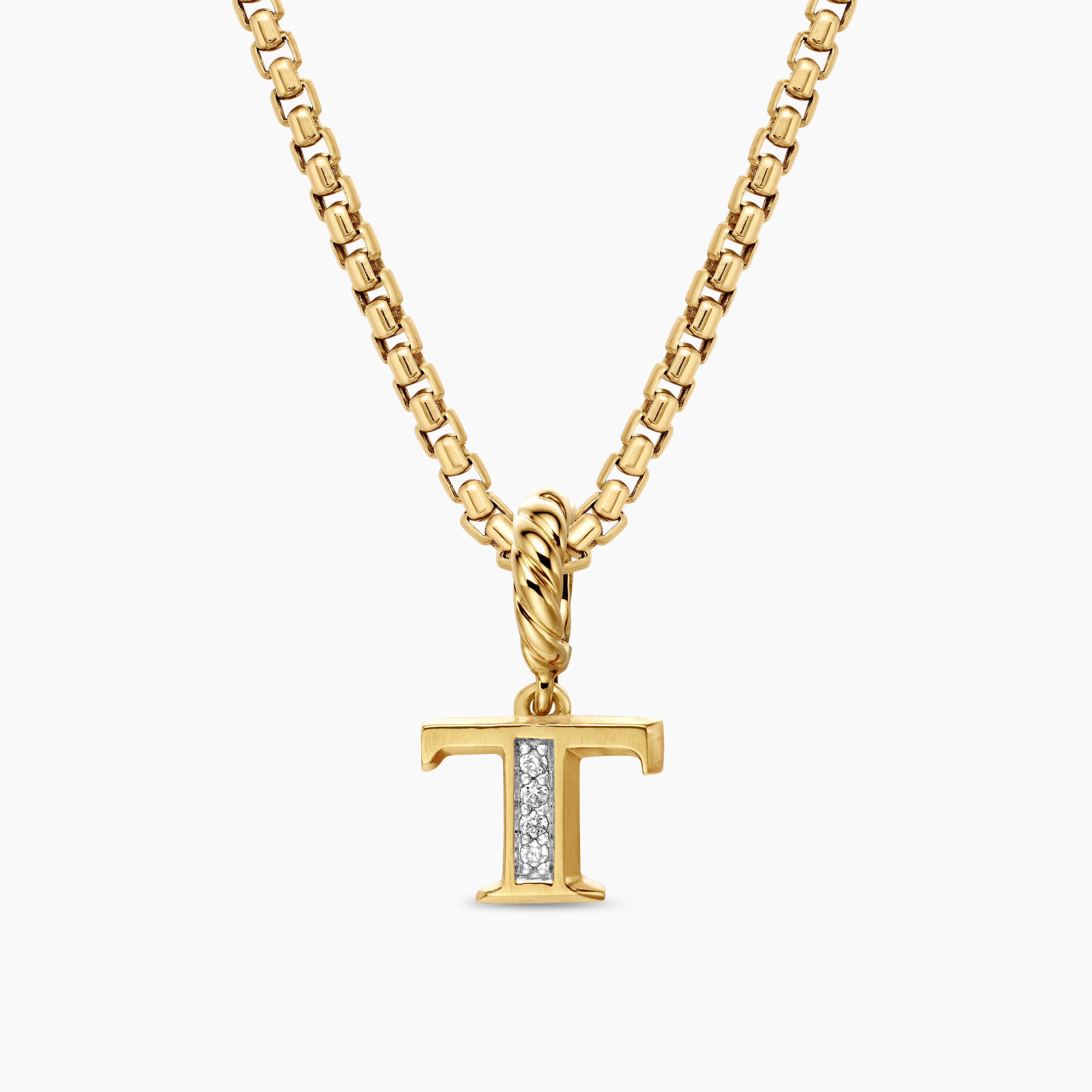 Womens Pav&eacute; Initial Pendant in 18K Yellow Gold with Diamond T