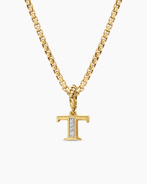 Pavé Initial Pendant in 18K Yellow Gold with Diamond T