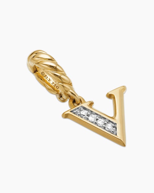 Womens Pavé Initial Pendant in 18K Yellow Gold with Diamond V