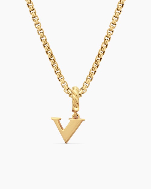 Womens Pavé Initial Pendant in 18K Yellow Gold with Diamond V