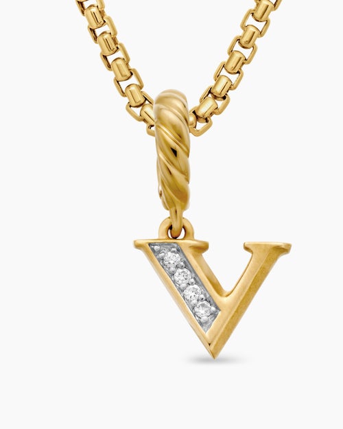 Womens Pavé Initial Pendant in 18K Yellow Gold with Diamond V