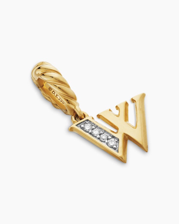 Pavé Initial Pendant in 18K Yellow Gold with Diamond W
