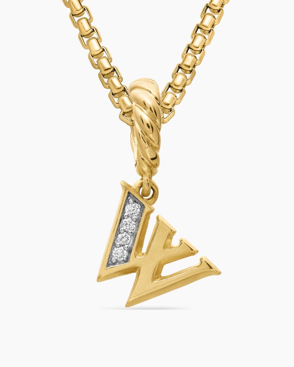 Pavé Initial Pendant in 18K Yellow Gold with Diamond W