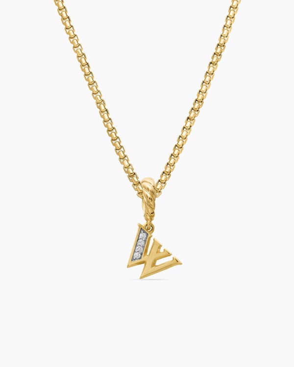 Pavé Initial Pendant in 18K Yellow Gold with Diamond W