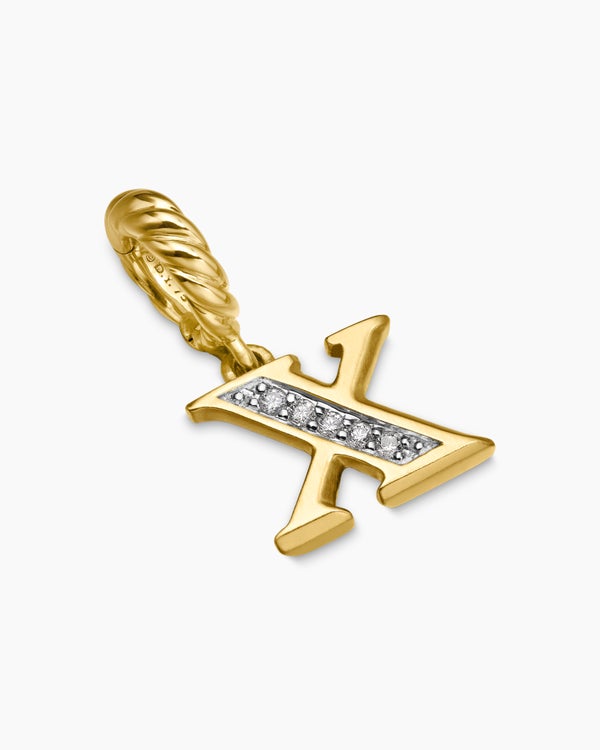 Pavé Initial Pendant in 18K Yellow Gold with Diamond X