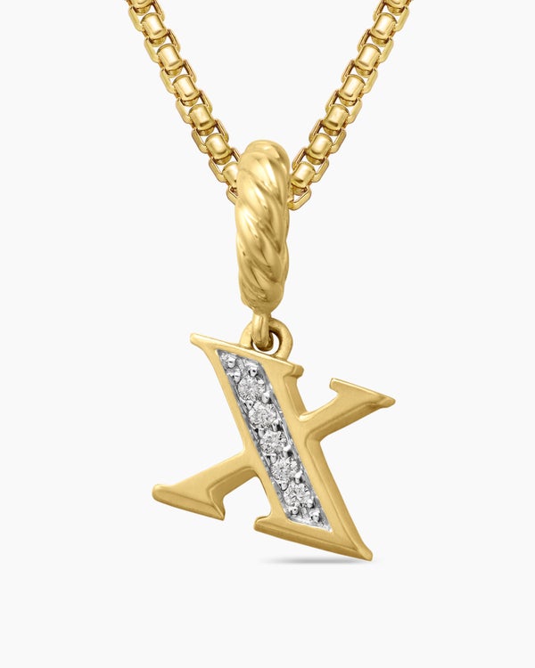 Pavé Initial Pendant in 18K Yellow Gold with Diamond X