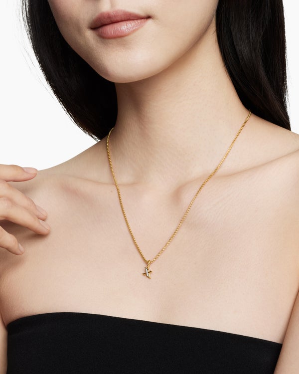 Pavé Initial Pendant in 18K Yellow Gold with Diamond X