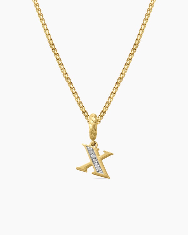 Pavé Initial Pendant in 18K Yellow Gold with Diamond X