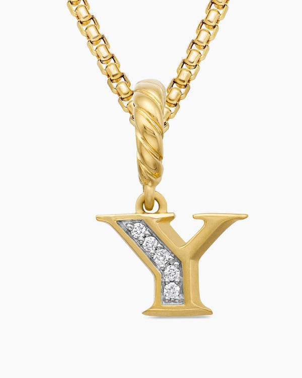 Pavé Initial Pendant in 18K Yellow Gold with Diamond Y