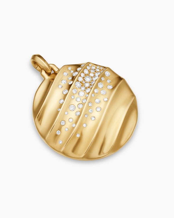 Cable Edge® Pendant in 18K Yellow Gold with Diamonds, 37mm
