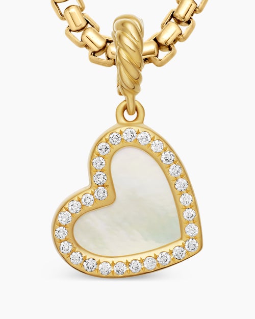 Womens DY Elements® Heart Pendant in 18ct Yellow Gold with Mother of Pearl and Diamonds, 11mm