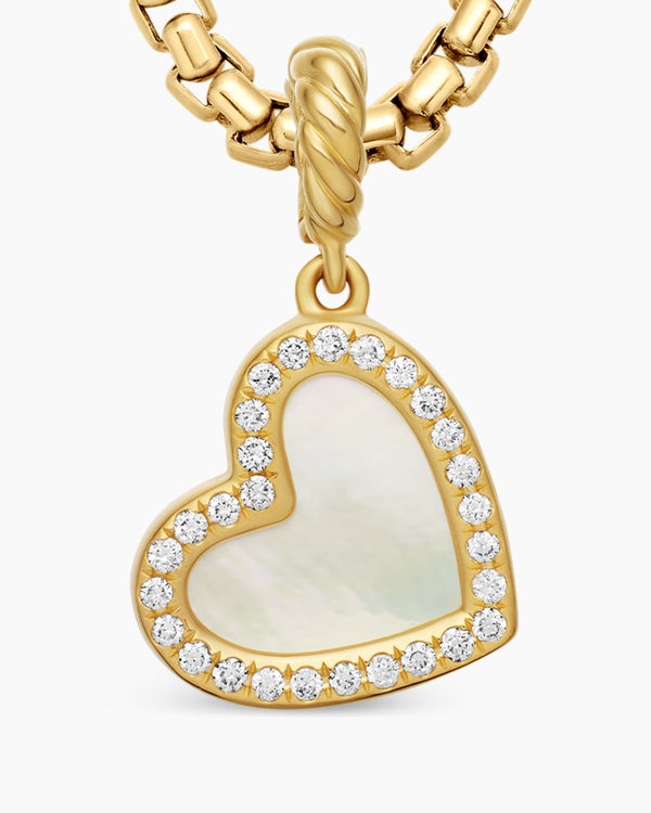 DY Elements® Heart Pendant in 18K Yellow Gold with Mother of Pearl and Diamonds, 11mm