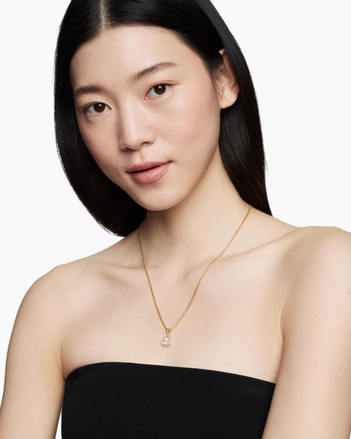 Womens DY Elements® Heart Pendant in 18ct Yellow Gold with Mother of Pearl and Diamonds, 11mm