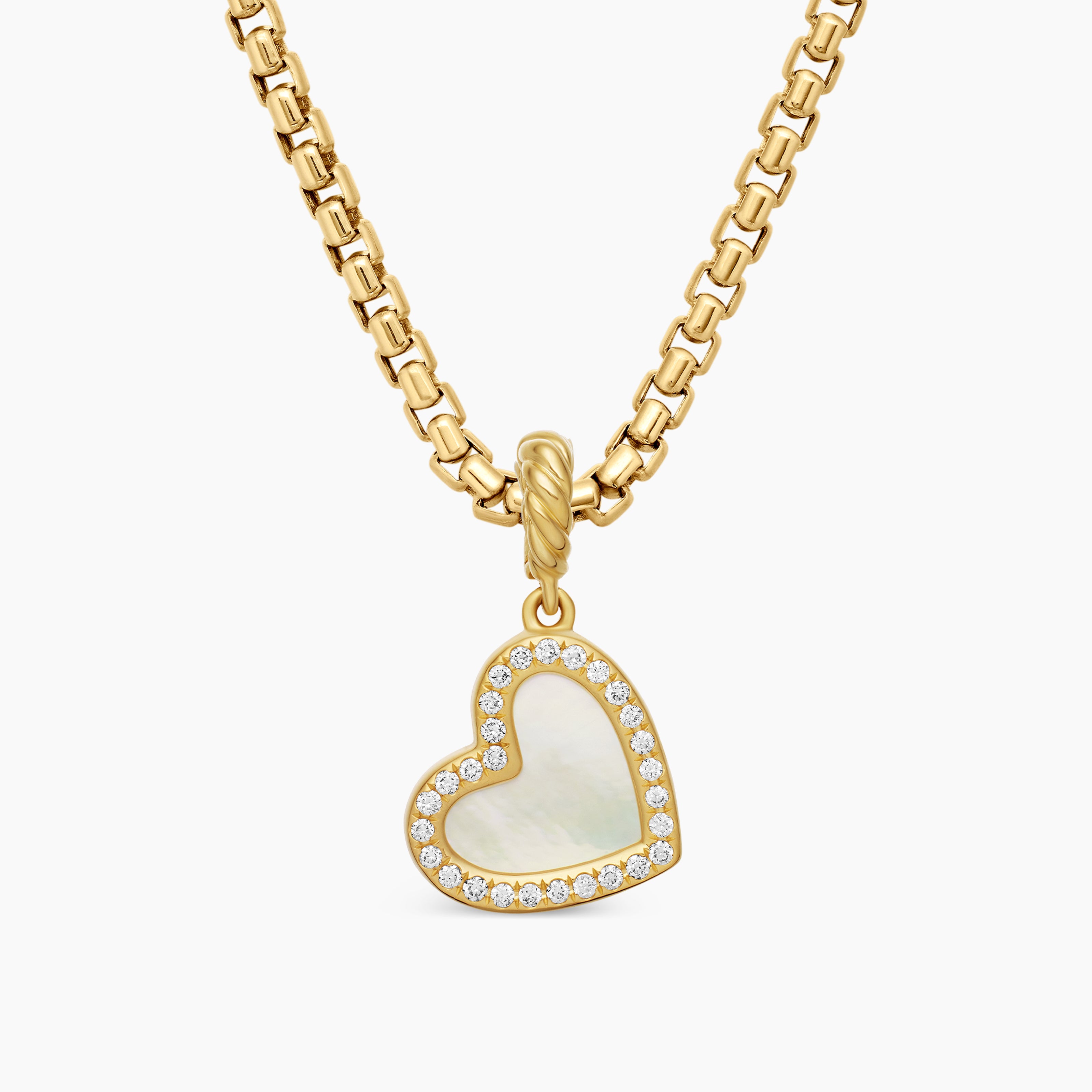 Womens DY Elements&reg; Heart Pendant in 18K Yellow Gold with Mother of Pearl and Diamonds, 11mm