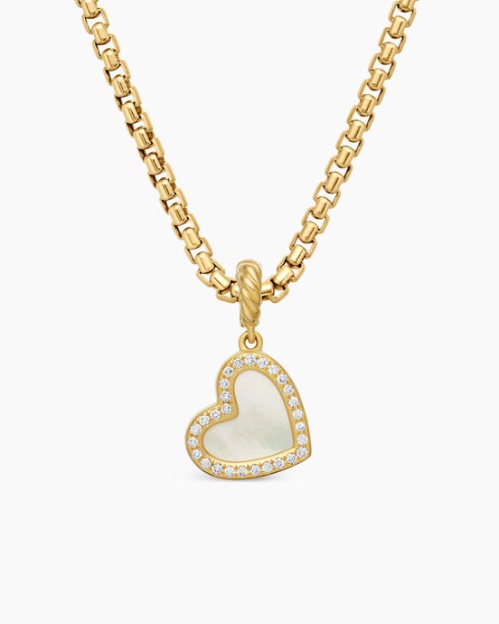 DY Elements® Heart Pendant in 18ct Yellow Gold with Mother of Pearl and Diamonds, 11mm