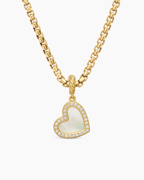 Womens DY Elements® Heart Pendant in 18ct Yellow Gold with Mother of Pearl and Diamonds, 11mm