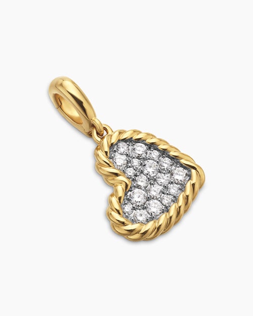 Womens DY Elements® Heart Pendant in 18K Yellow Gold with Diamonds, 11mm