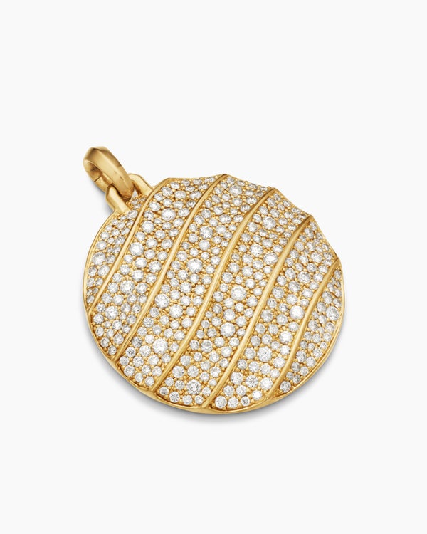 Cable Edge® Pendant in 18K Yellow Gold with Diamonds, 37mm