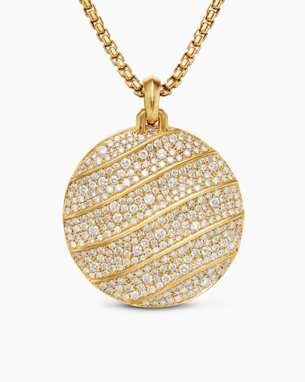 Cable Edge® Pendant in 18K Yellow Gold with Diamonds, 37mm