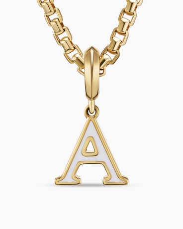 Petite Initial Charm in Petite White Enamel A with 18K Yellow Gold