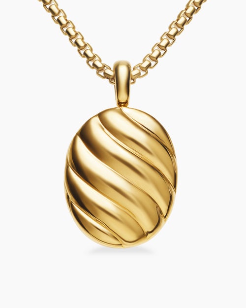 Womens Sculpted Cable Locket in 18K Yellow Gold, 24mm
