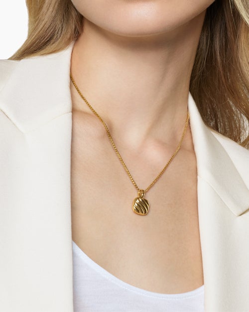 Womens Sculpted Cable Square Locket in 18ct Yellow Gold, 14.5mm