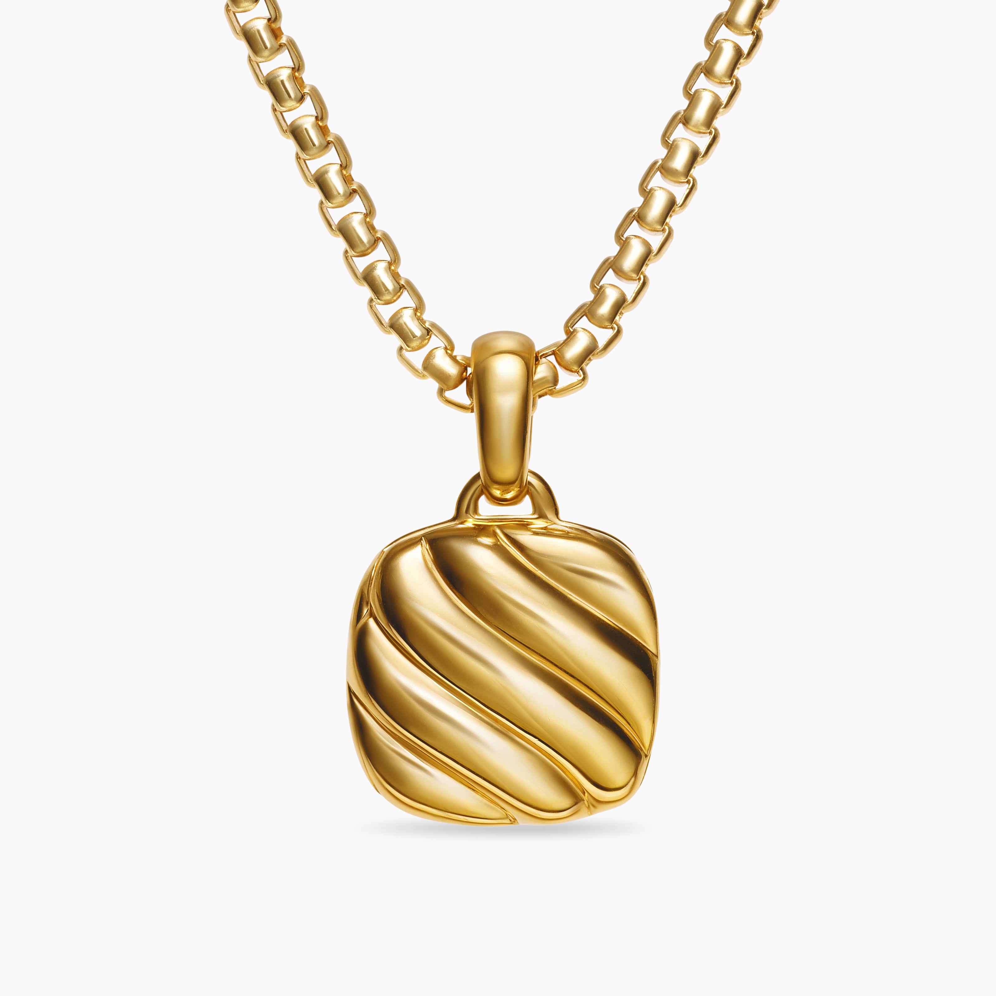 Womens Sculpted Cable Square Locket in 18K Yellow Gold, 14.5mm