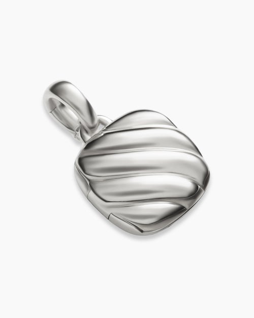 Womens Sculpted Cable Square Locket in Sterling Silver, 14.5mm