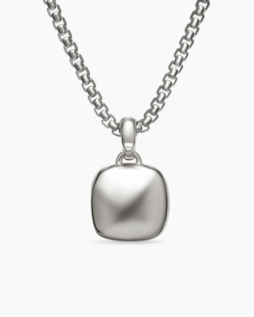 Womens Sculpted Cable Square Locket in Sterling Silver, 14.5mm