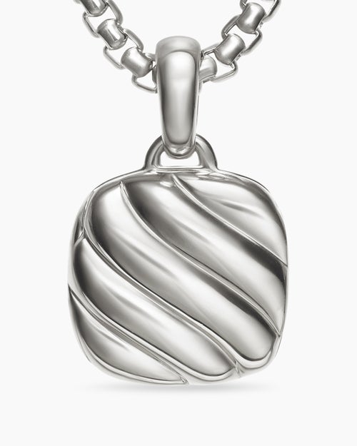 Womens Sculpted Cable Square Locket in Sterling Silver, 14.5mm